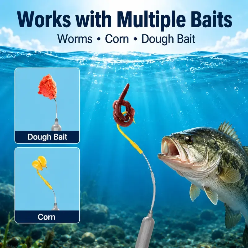 Floating fishing rig with common freshwater bait options