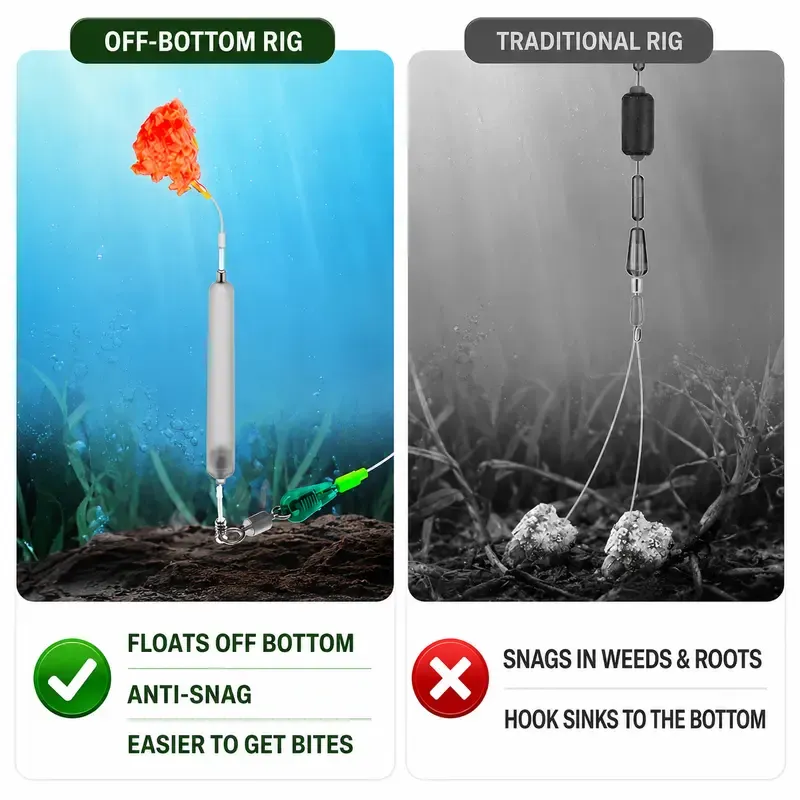 Anti-snag off-bottom floating fishing rig design