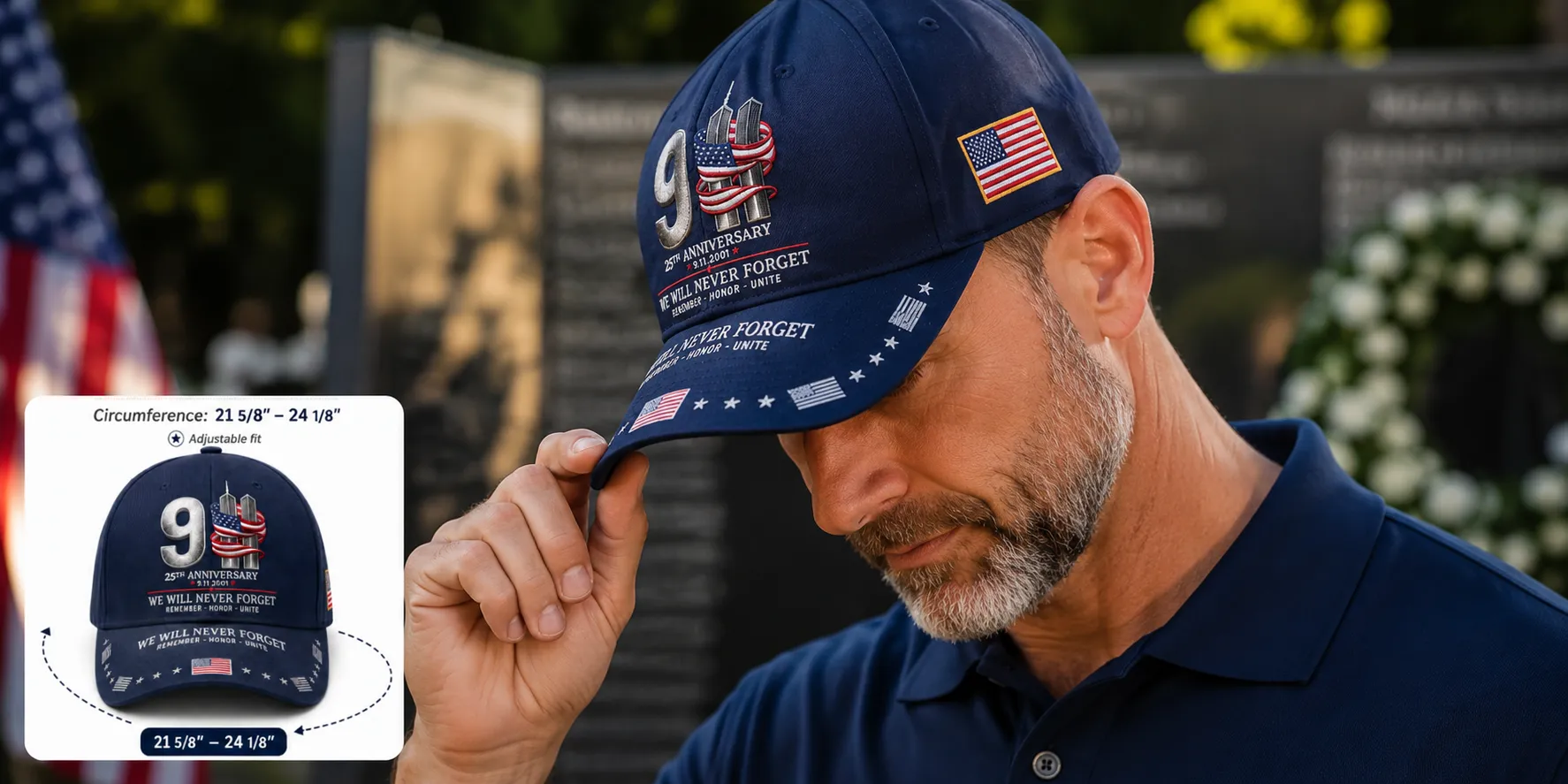 9/11 25th Anniversary Memorial Baseball Cap
