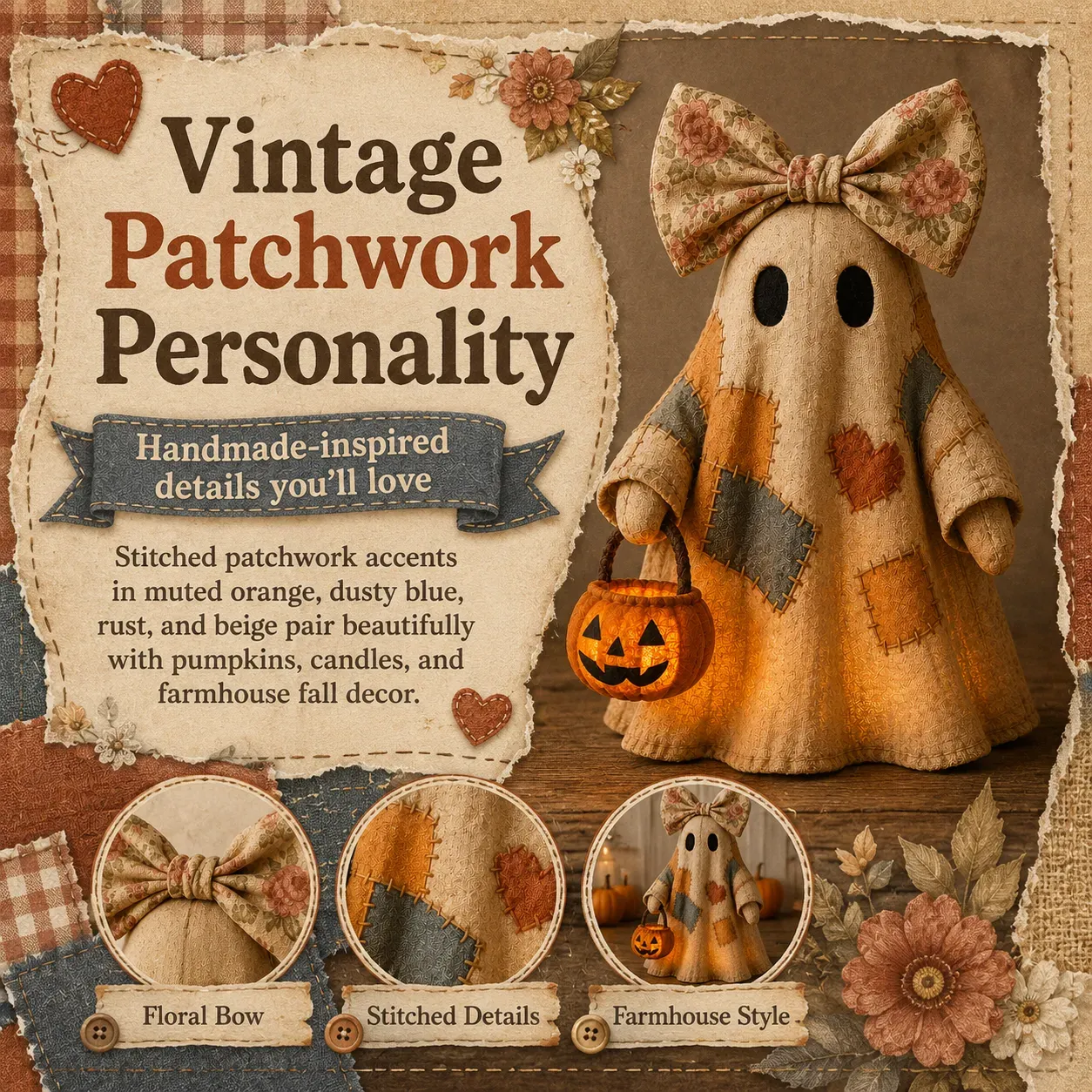 Lighted Vintage Patchwork Ghost Lighted Vintage Patchwork Ghost