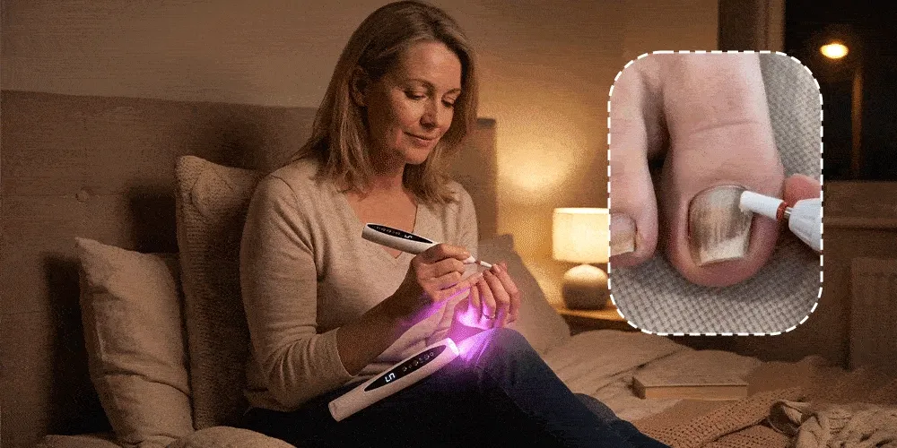 Luz LED iluminando a unha