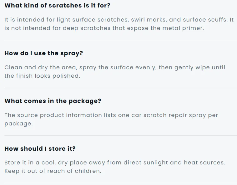 Product information about light surface scratches and finish care